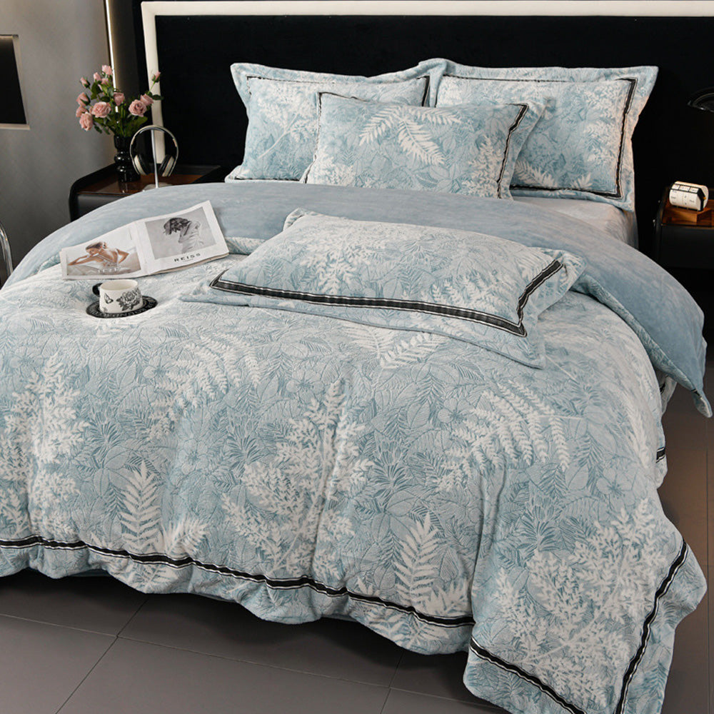 Ensemble de draps en velours de lait à bordure florale stéréoscopique douce de qualité supérieure