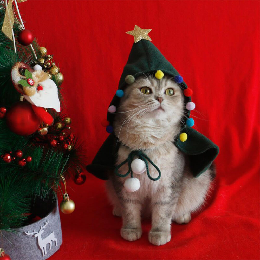 Navidad Chic Poncho de chal con capucha para perros y gatos con capucha