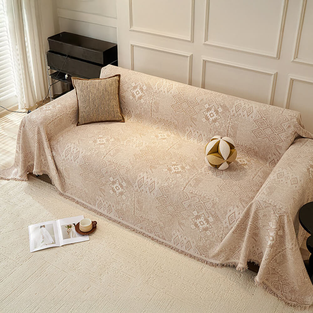 Patrón marroquí reversible chenille gato-srratch resistente cubierta de sofá de tiros