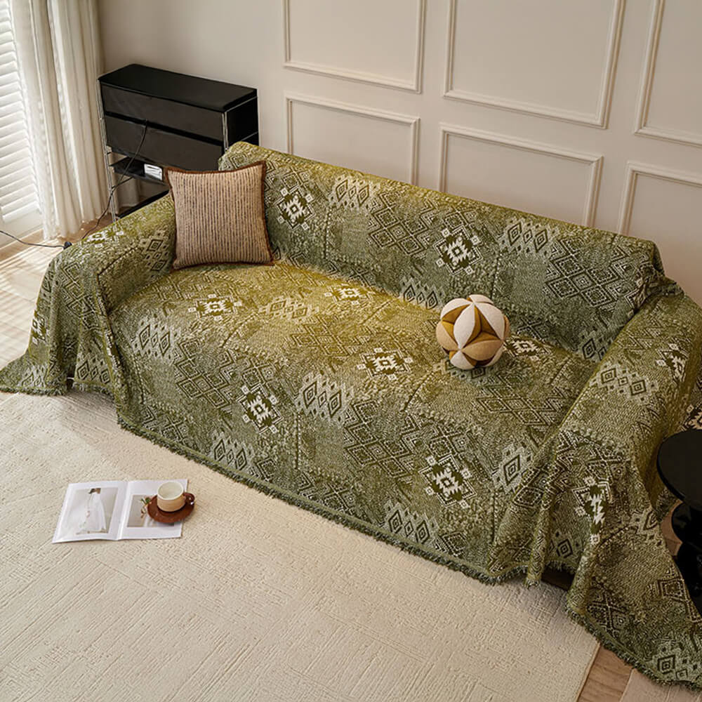 Patrón marroquí reversible chenille gato-srratch resistente cubierta de sofá de tiros