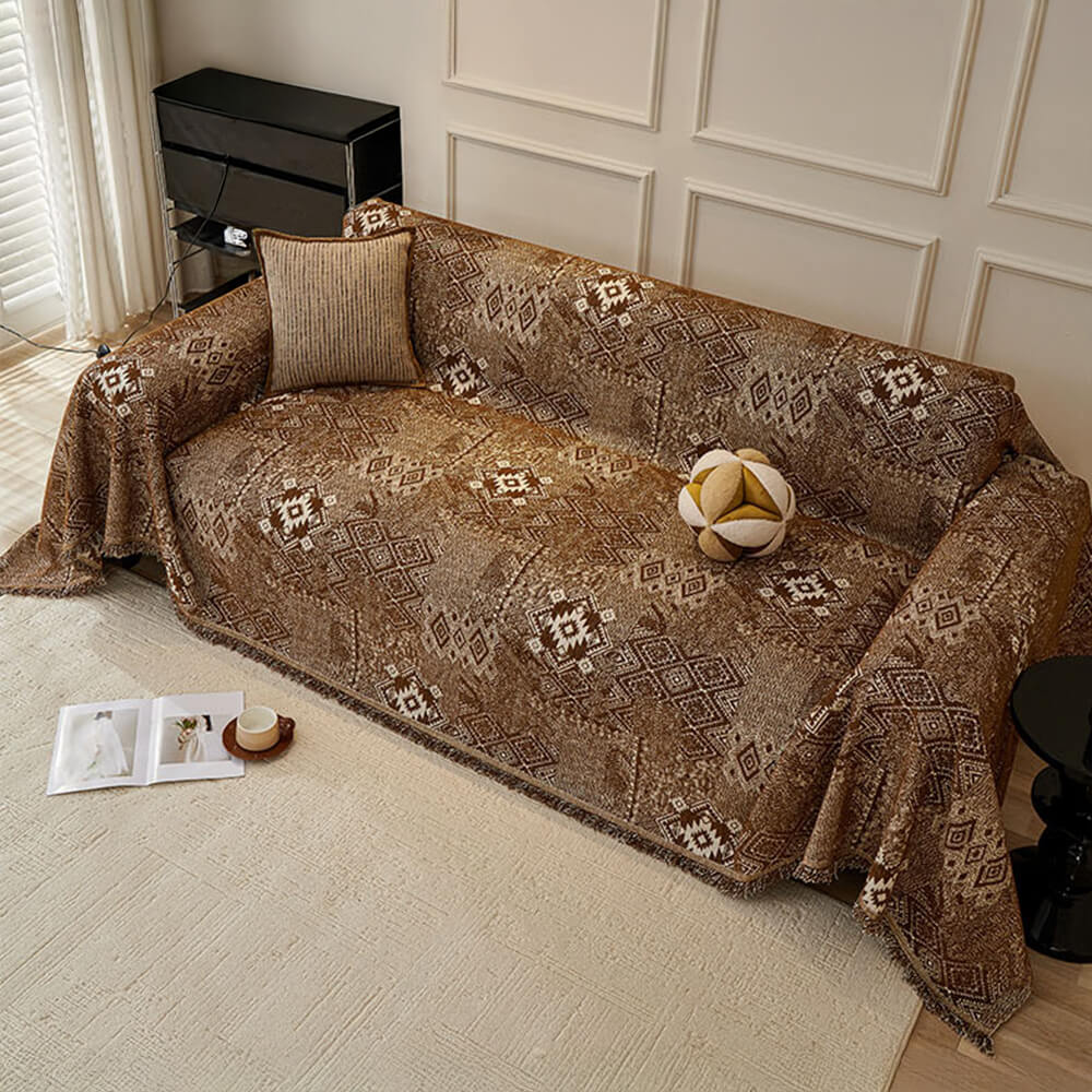 Patrón marroquí reversible chenille gato-srratch resistente cubierta de sofá de tiros