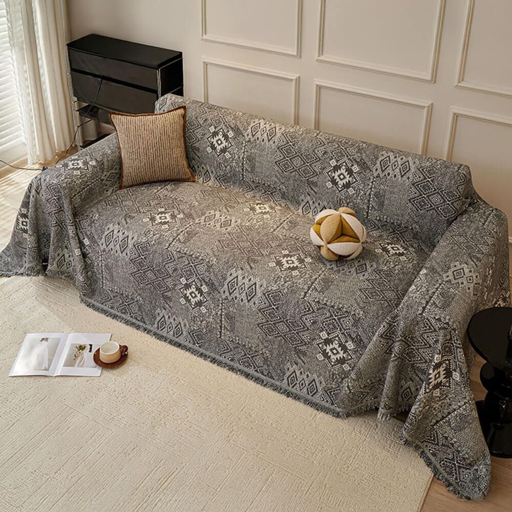 Patrón marroquí reversible chenille gato-srratch resistente cubierta de sofá de tiros