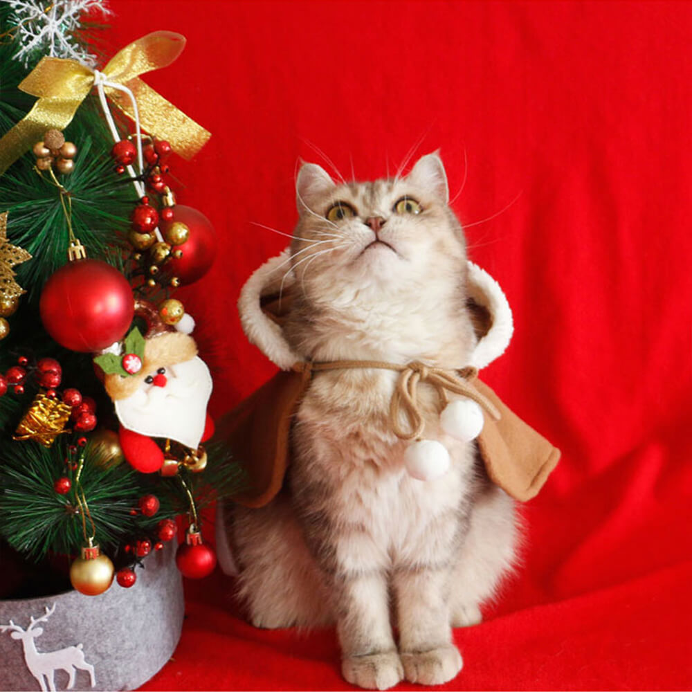 Navidad Chic Poncho de chal con capucha para perros y gatos con capucha