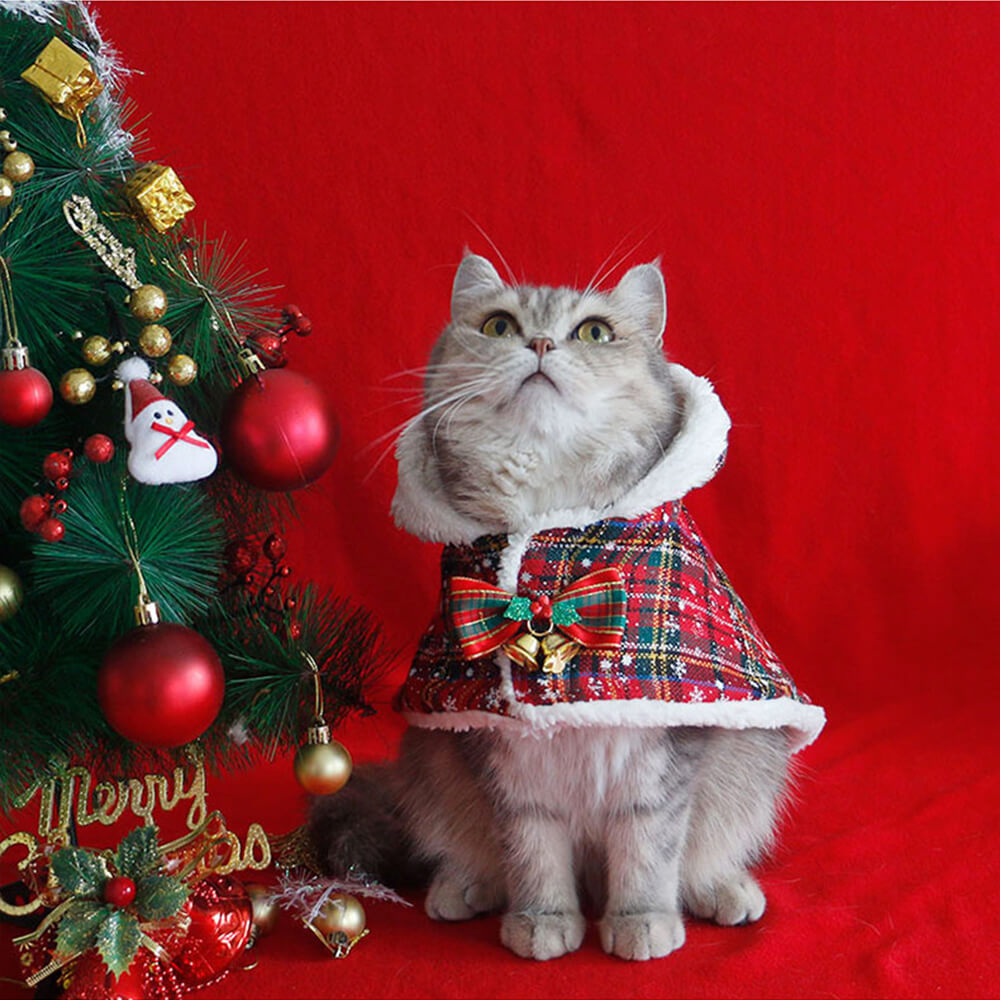 Navidad Chic Poncho de chal con capucha para perros y gatos con capucha