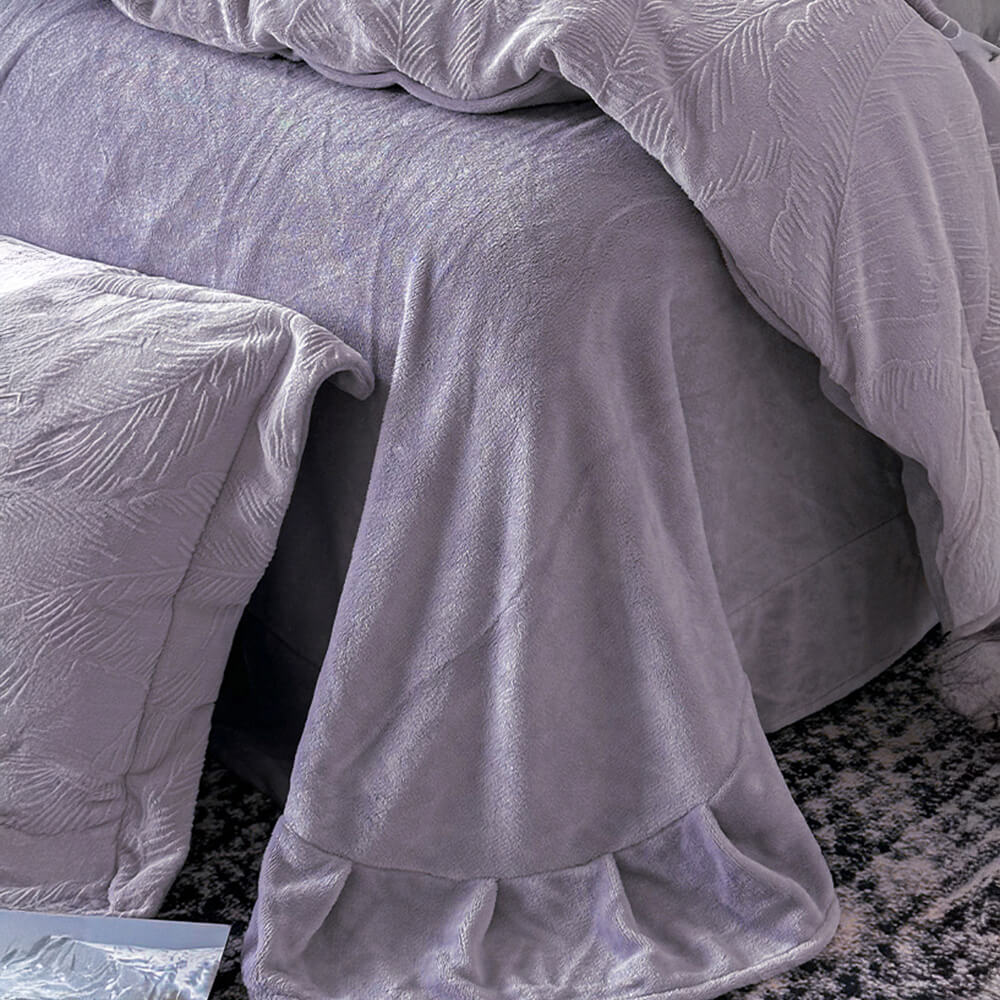 Juego de cama de terciopelo tibio en relieve natural en relieve de hoja