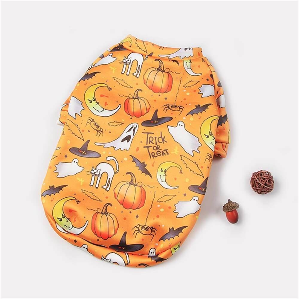 Plüschbedrucktes Halloween-Haustierkostüm | Warmes Kürbis- und Geisterdesign für Herbst und Winter