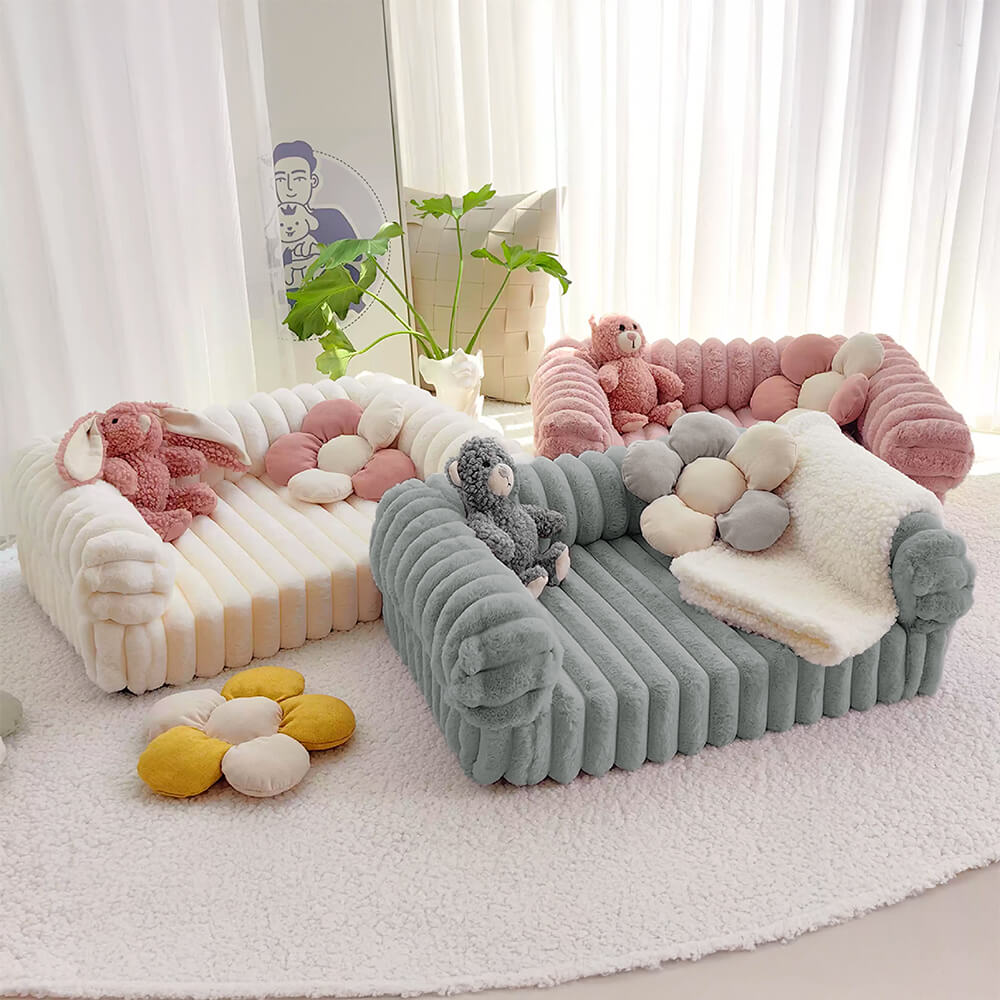 Cama ortopédica de confort de crema esponjosa y sofá de gato