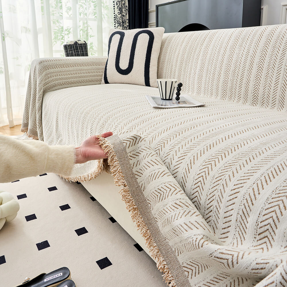 Elegante Herringbone Chenille Textured Throw Couch Tapa