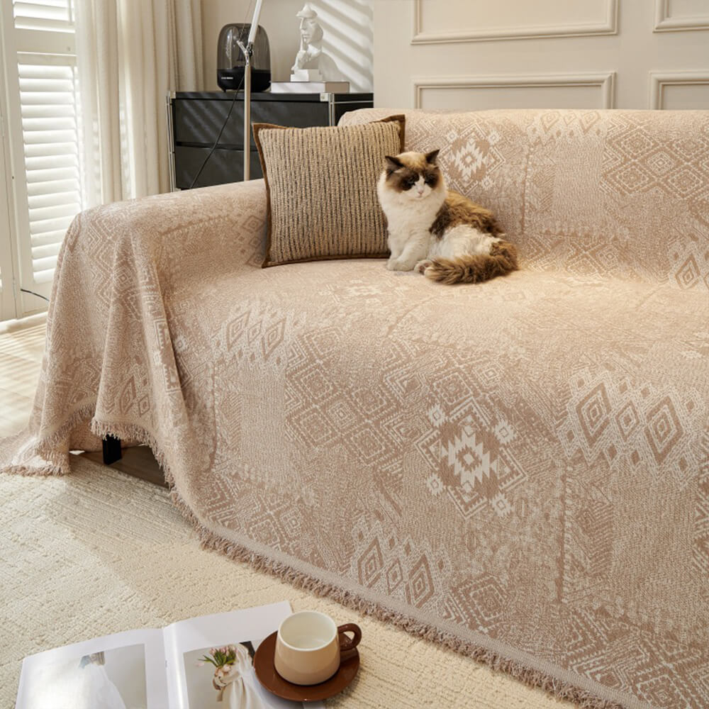 Patrón marroquí reversible chenille gato-srratch resistente cubierta de sofá de tiros