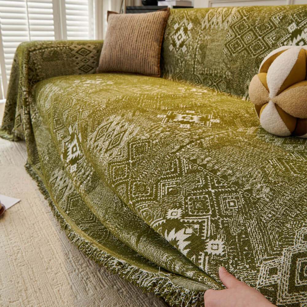Patrón marroquí reversible chenille gato-srratch resistente cubierta de sofá de tiros