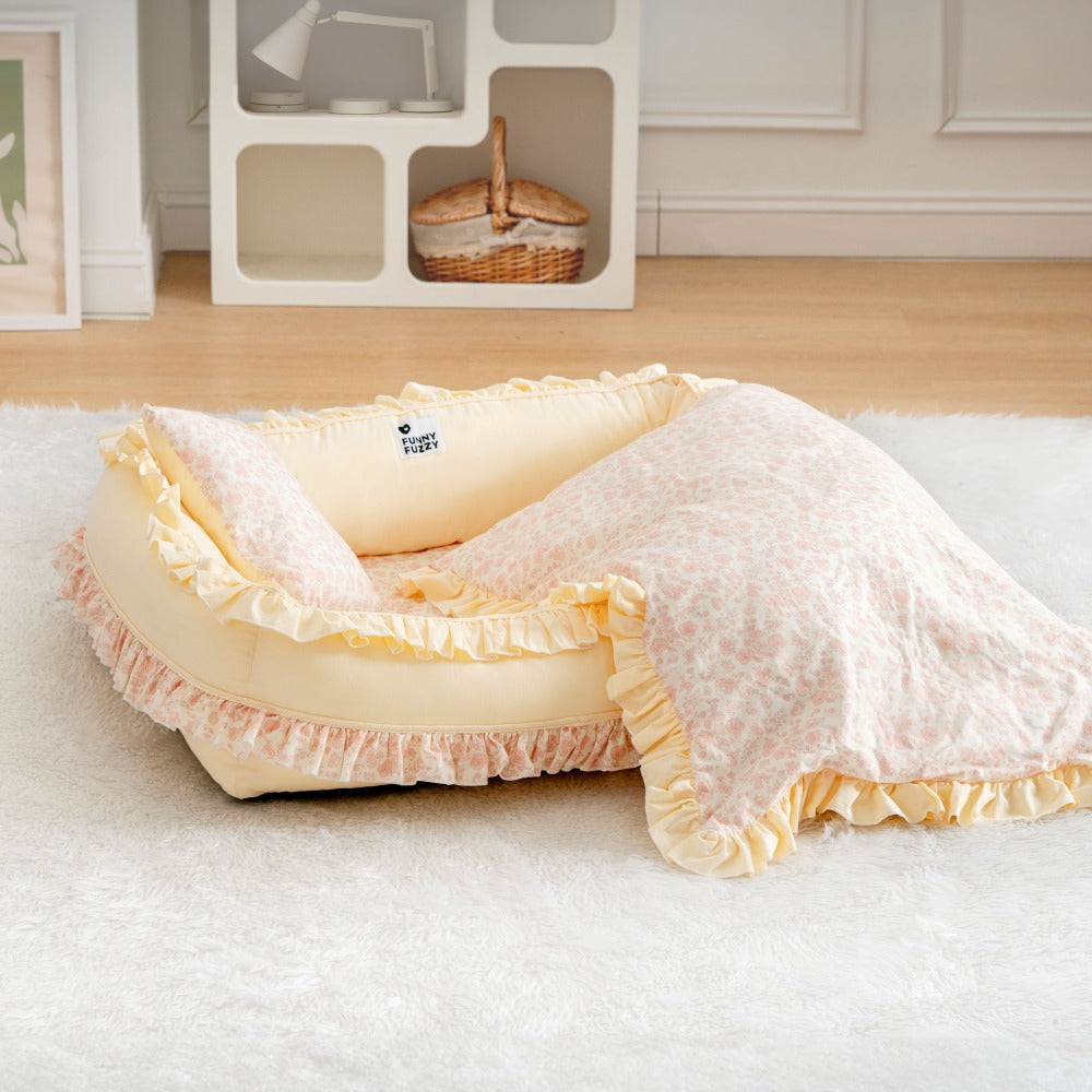 Cama ortopédica floral para cães Cama calmante para animais de estimação com travesseiro