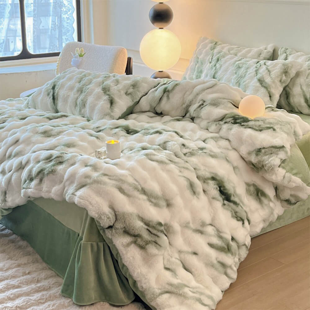 Ensemble de draps en fausse fourrure de lapin gonflé et dégradé
