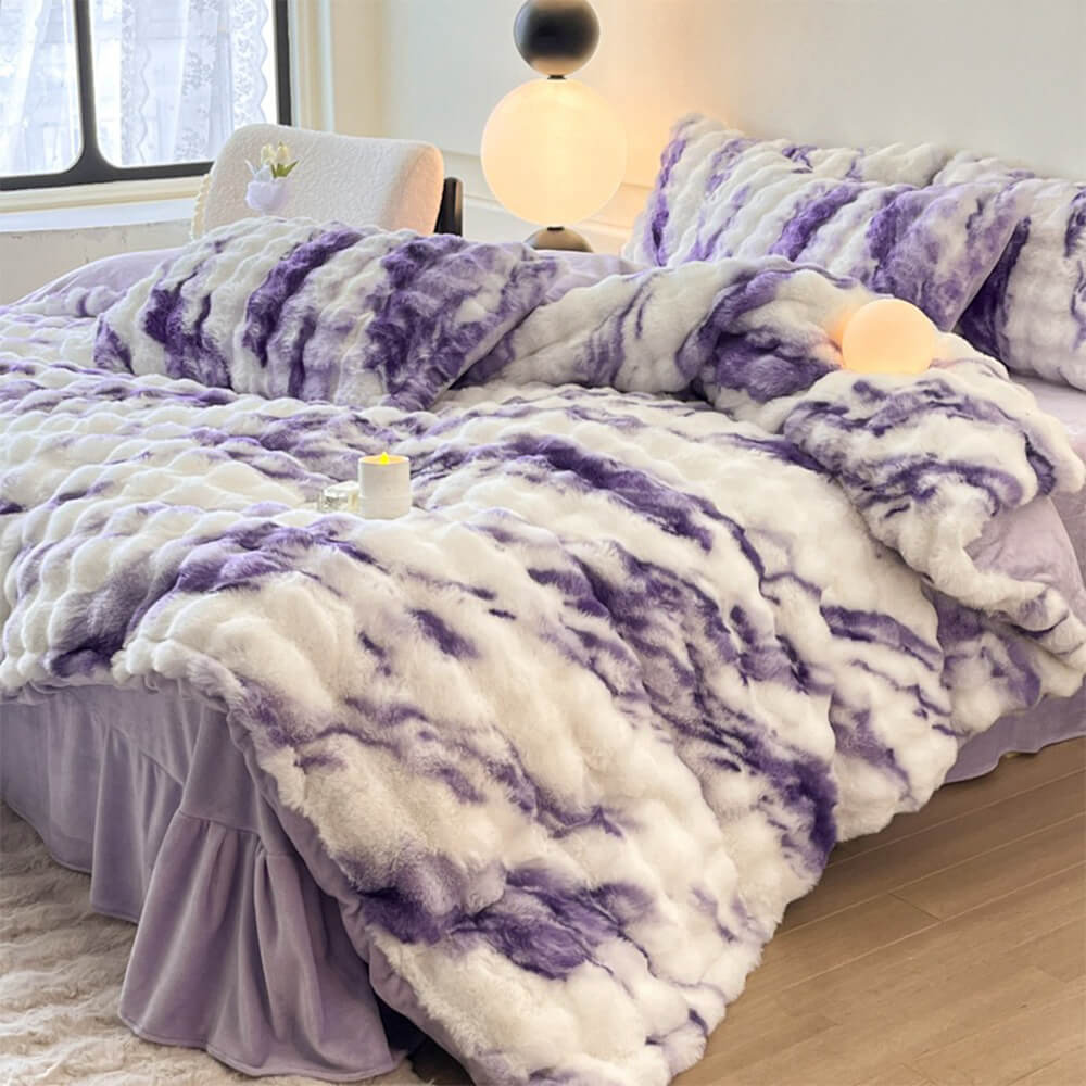 Ensemble de draps en fausse fourrure de lapin gonflé et dégradé
