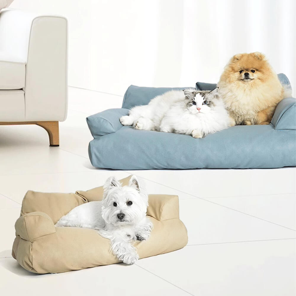 Cama de perros acogedor de cuero de cuero sintético y impermeable