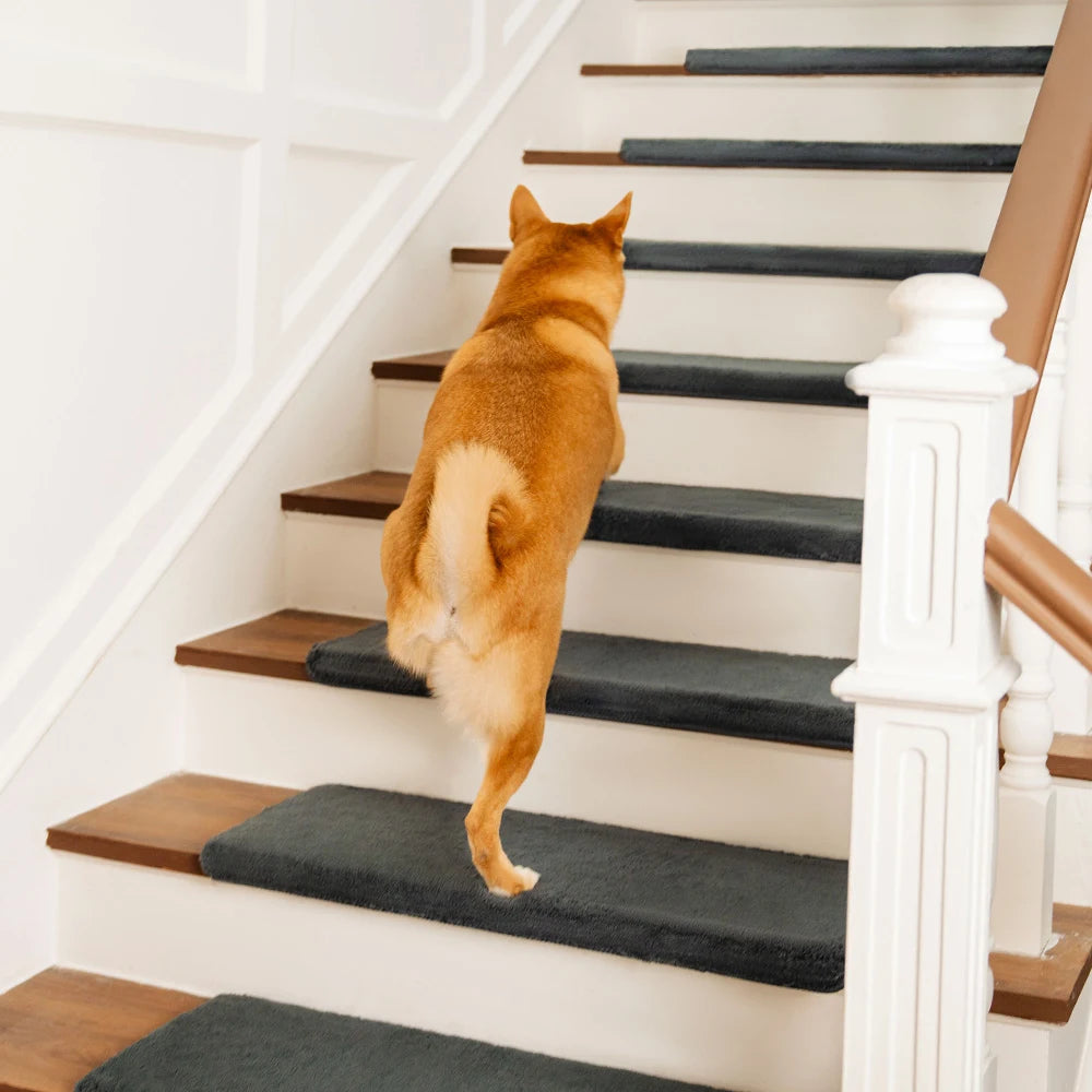 Solid Color Plush Stair Protectors Non-Slip Tape Free Carpet Stair Treads