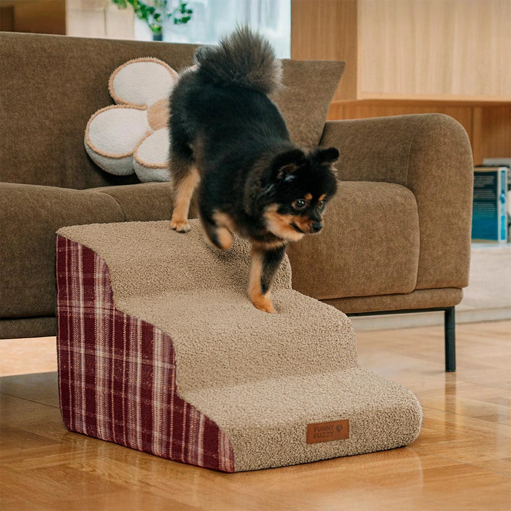 Plush Plaid High-Density Sponge Removable Pet Ramp Stairs - ComfyClimb