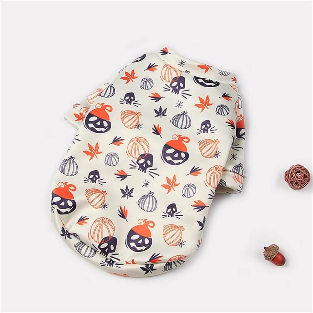 Plüschbedrucktes Halloween-Haustierkostüm | Warmes Kürbis- und Geisterdesign für Herbst und Winter