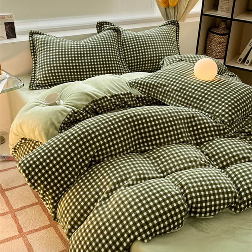 Ensemble de draps en velours de lait à carreaux confortables antistatiques