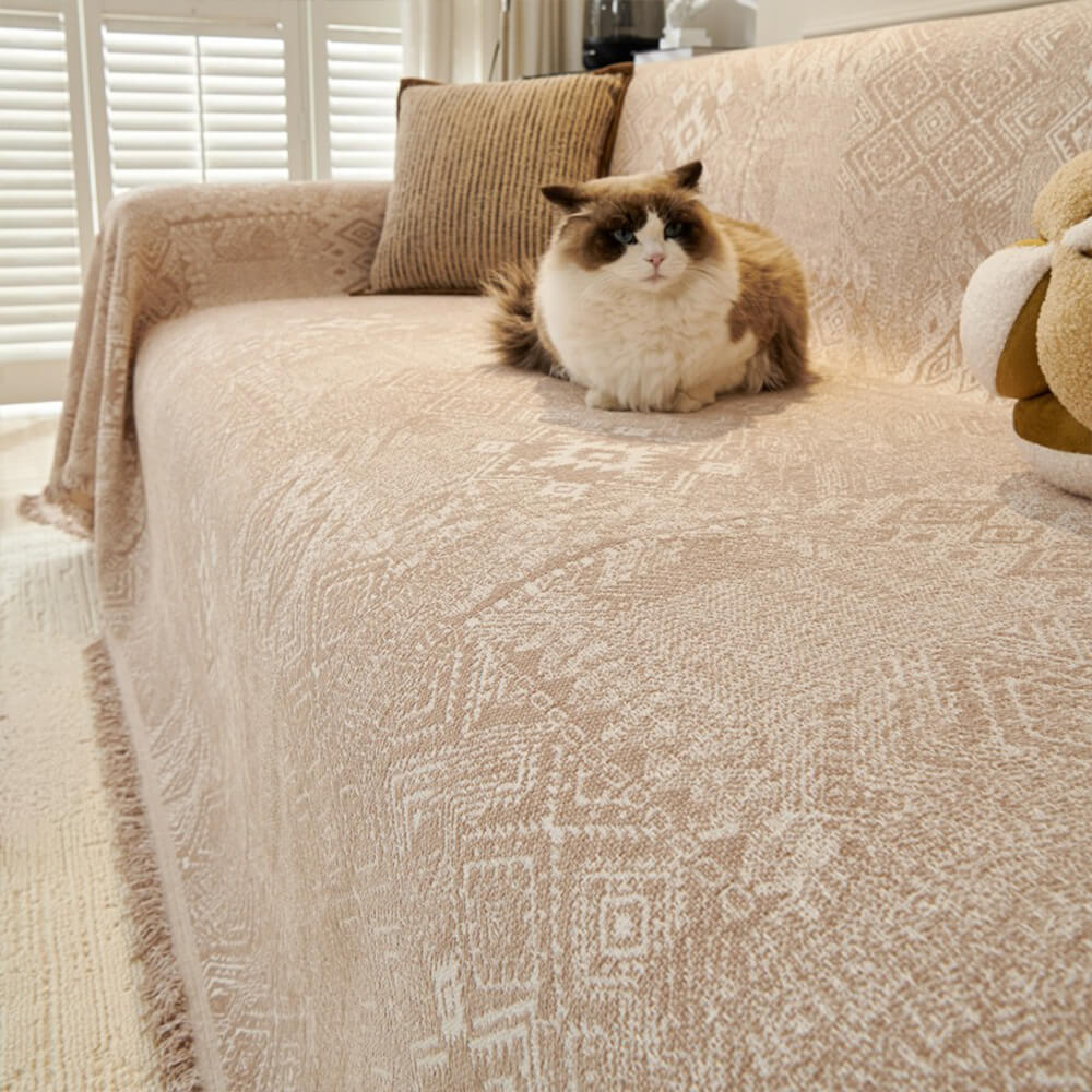 Patrón marroquí reversible chenille gato-srratch resistente cubierta de sofá de tiros