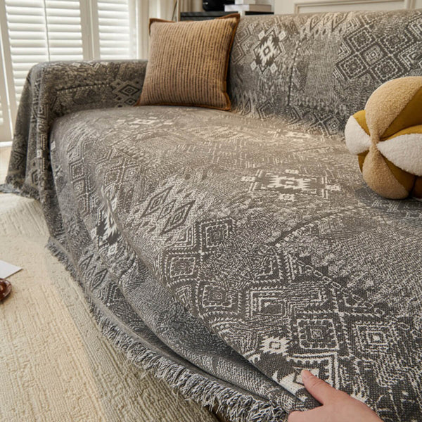 Patrón marroquí reversible chenille gato-srratch resistente cubierta de sofá de tiros