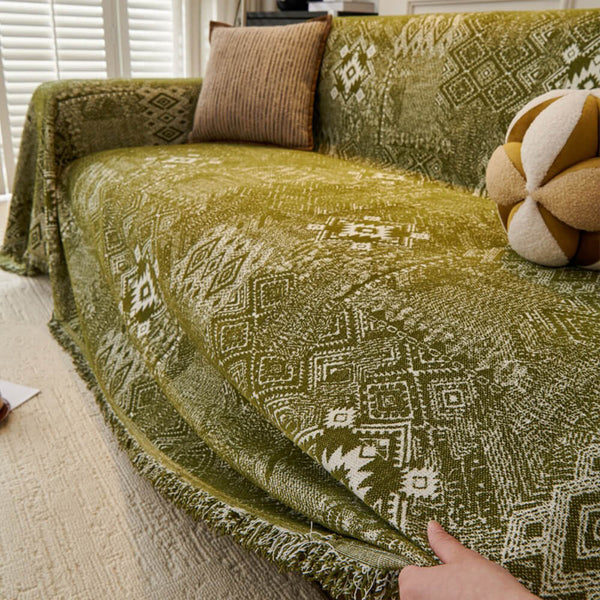Patrón marroquí reversible chenille gato-srratch resistente cubierta de sofá de tiros