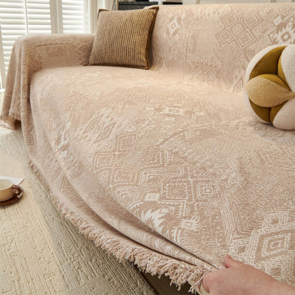 Patrón marroquí reversible chenille gato-srratch resistente cubierta de sofá de tiros