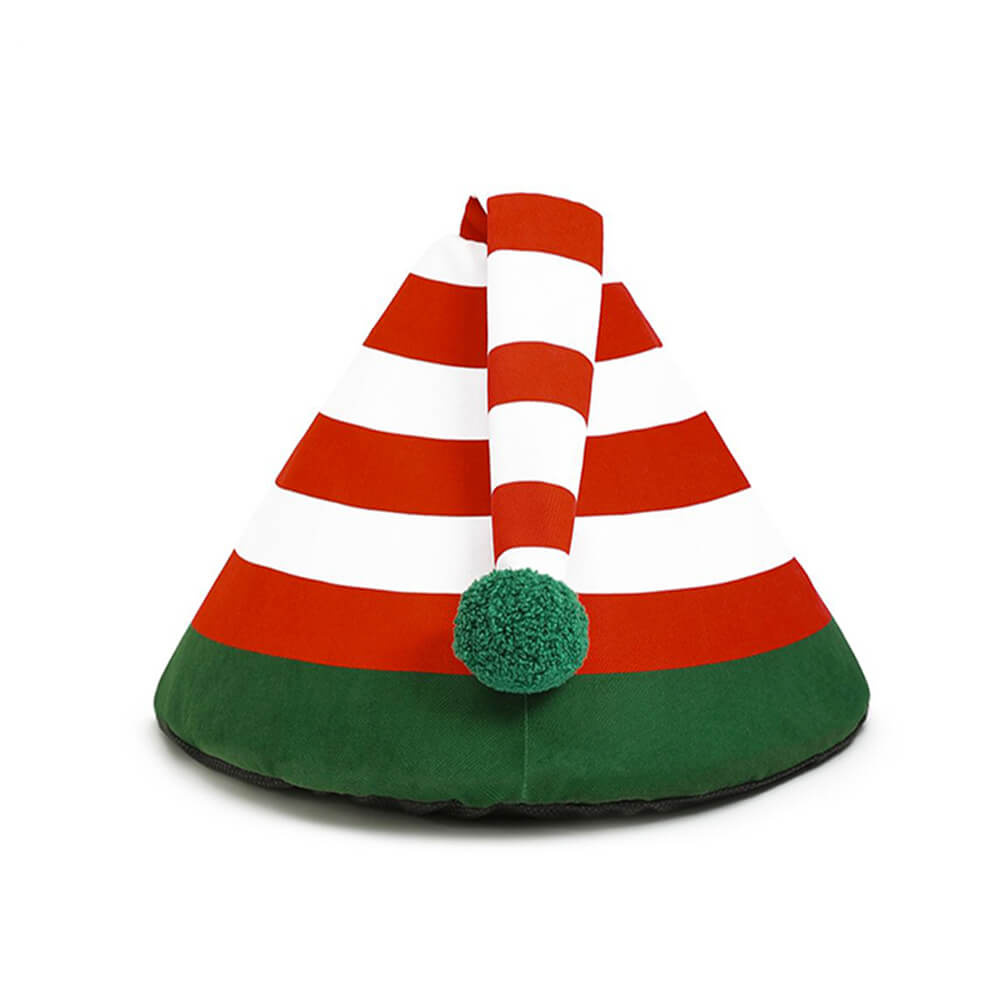 Chapeau de Noël classique, lit de grotte pour chat semi-fermé, lavable et chaud