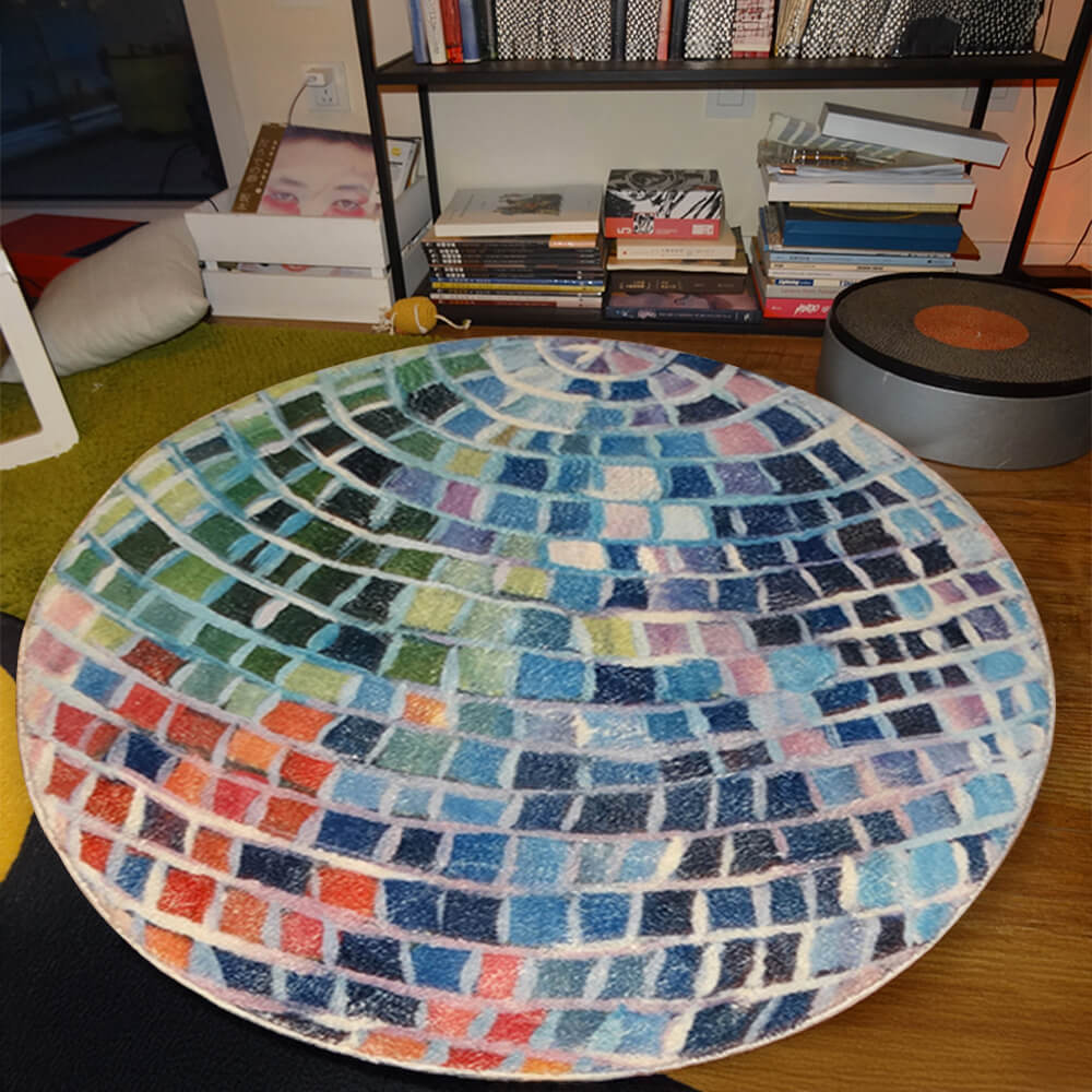 Tapis rond en faux cachemire à blocs de couleurs Disco Ball