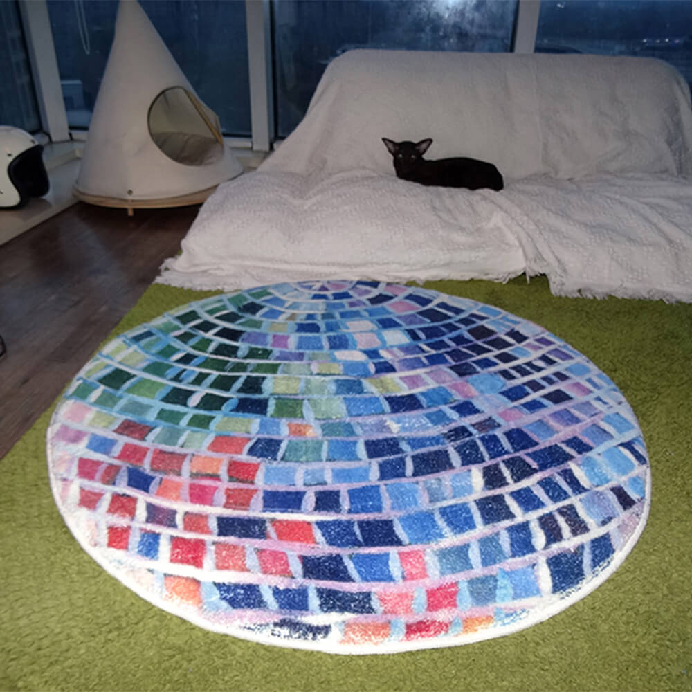 Tapis rond en faux cachemire à blocs de couleurs Disco Ball