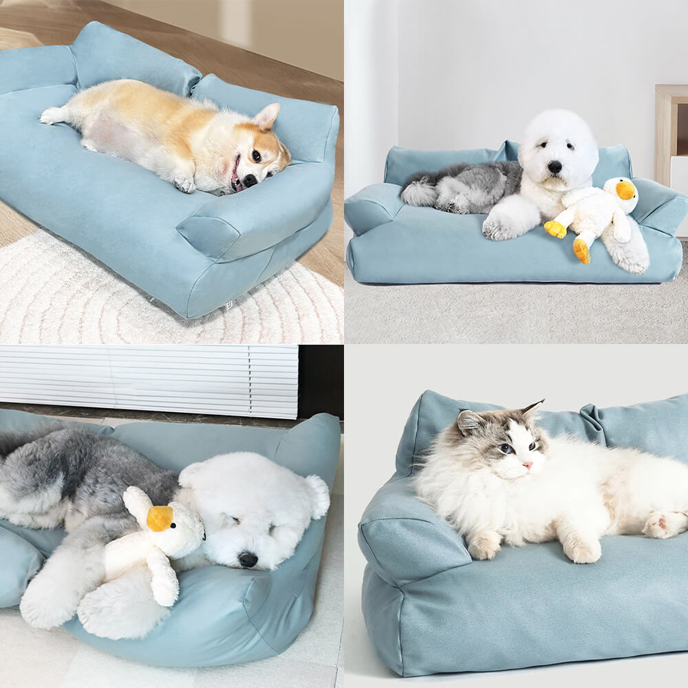 Cama de perros acogedor de cuero de cuero sintético y impermeable