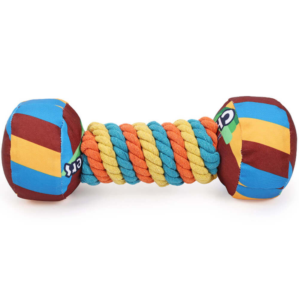 Regenbogen-Hantel, interaktives, quietschendes, langlebiges Seil-Hundespielzeug