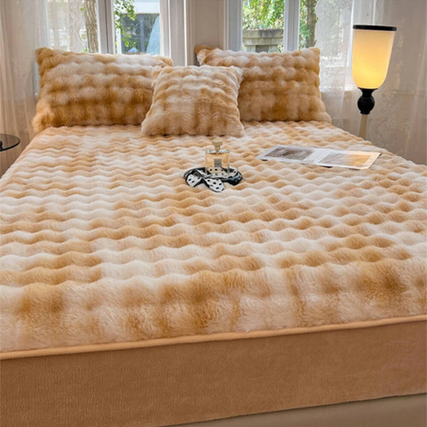 Drap-housse chaud en fausse fourrure de lapin, dégradé de crème, épais, bulle, housse de matelas