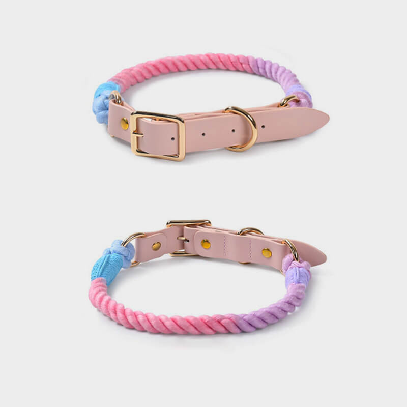 Moda de cuero tejida a mano sin collar y correa para perros