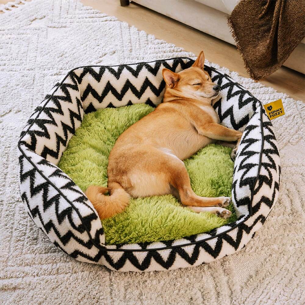 Retirada de felpa Chevron Dog Bed-the Warm Hugger